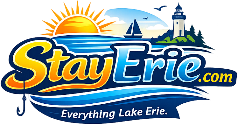 StayErie.com logo featuring Lake Erie vacation rentals, waterfront homes, boating, fishing, hunting, birding, and local experiences along Ohio's Lake Erie shoreline