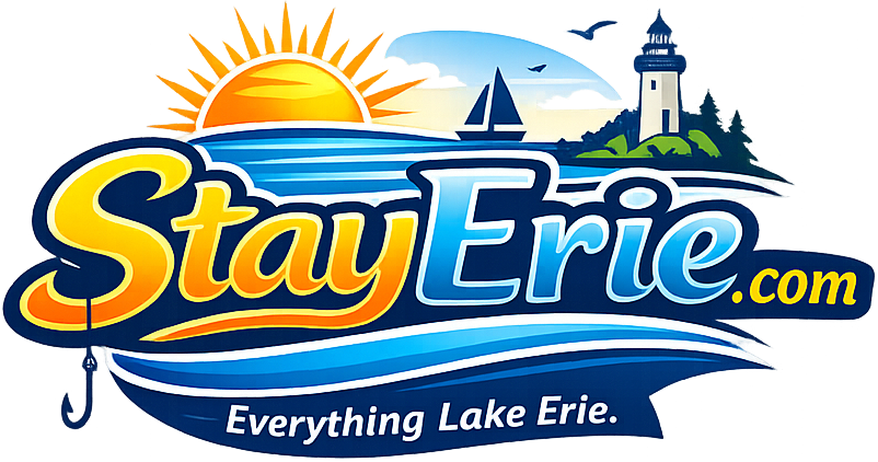 StayErie.com logo featuring Lake Erie vacation rentals, waterfront homes, boating, fishing, hunting, birding, and local experiences along Ohio's Lake Erie shoreline